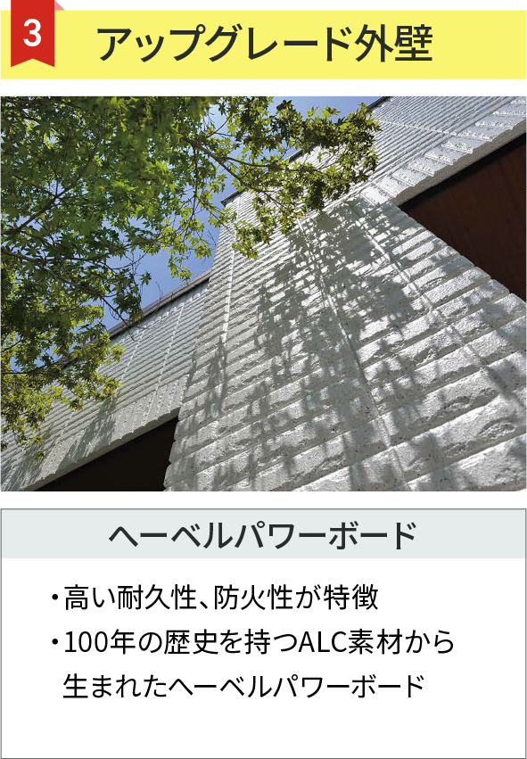 アップグレード外壁　へーベルパワーボード　・高い耐久性、防火性が特徴・100年の歴史を持つALC素材から生まれたへーベルパワーボード